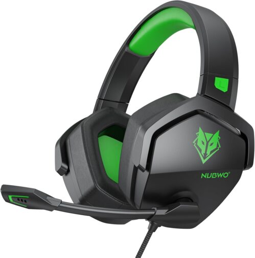 NUBWO N16 Gaming Headset for Xbox, PS5, PS4, PC, NS, Mac – Over Ear Headphones with Microphone, Stereo Sound, Wired Xbox Headet with 3.5mm Audio Jack (Black Green)