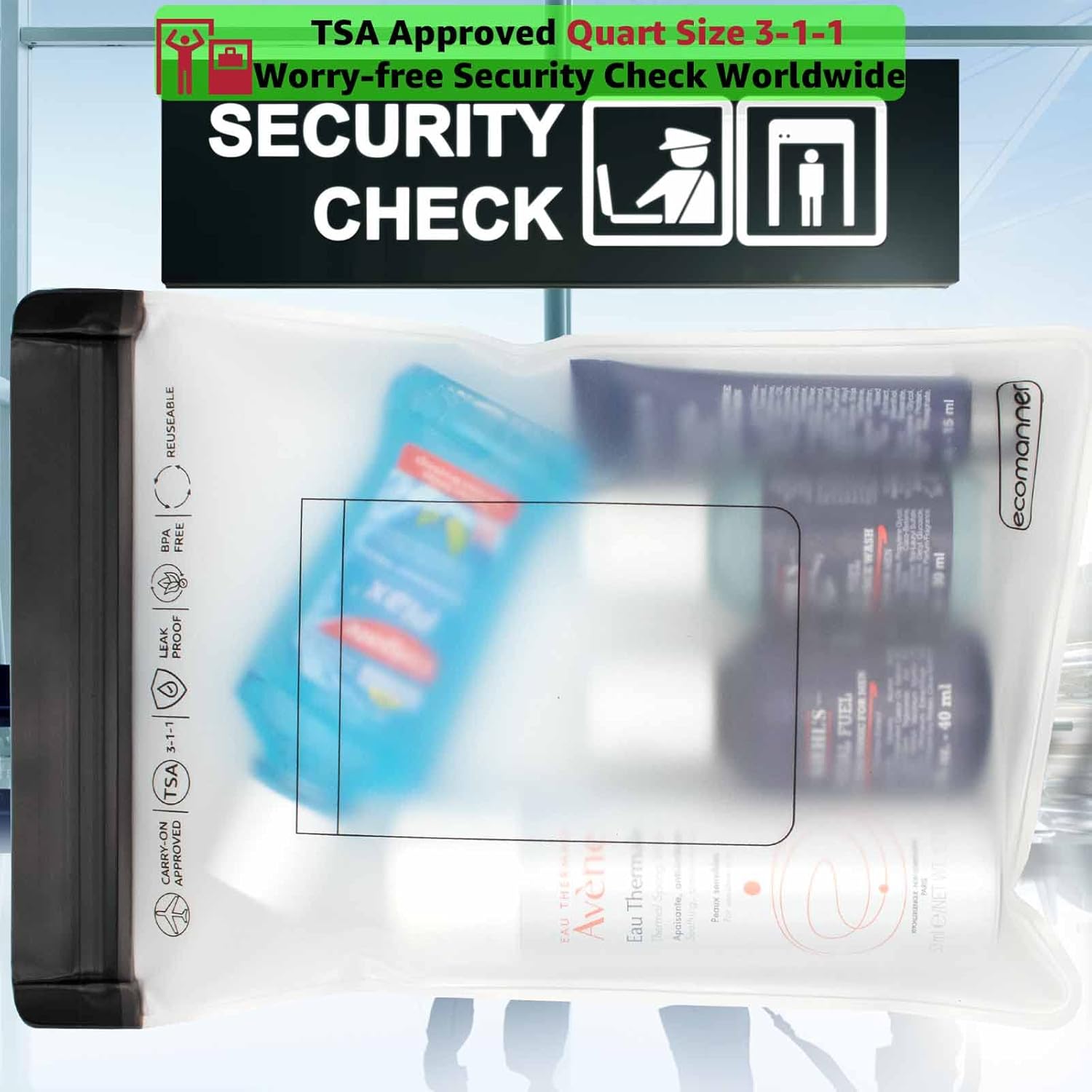 4 Pack TSA Approved Toiletry Bag Leak Proof Zipper Free, TSA Toiletry Bag Clear Quart Size for Travel Carry-on (2 Small and 2 Large Size) - Image 2