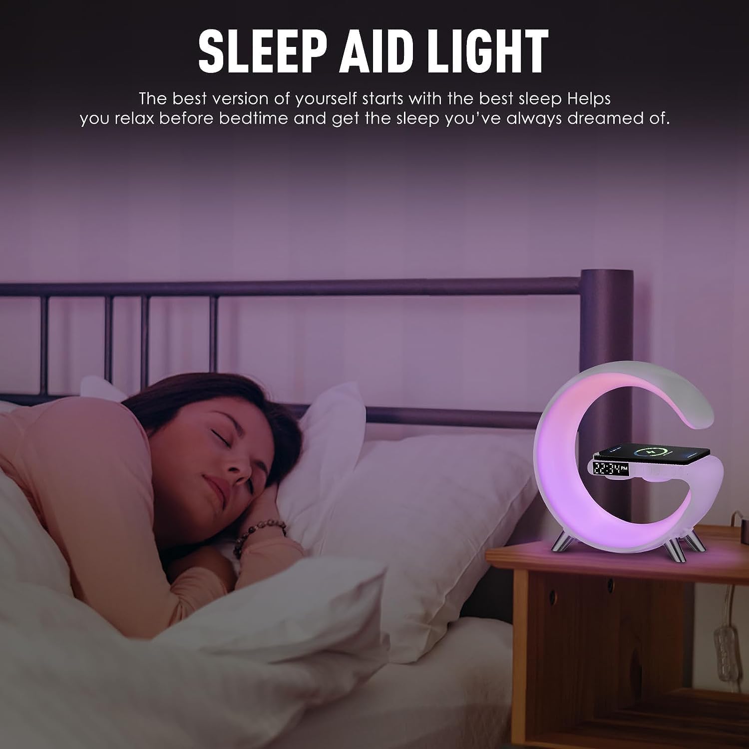 Smart LED Table Lamp, 4-in-1 Wireless Charger, Night Light, Alarm Clock, and Bluetooth Speaker with App Control for Bedroom, Office, and Home Decor (White) - Image 6