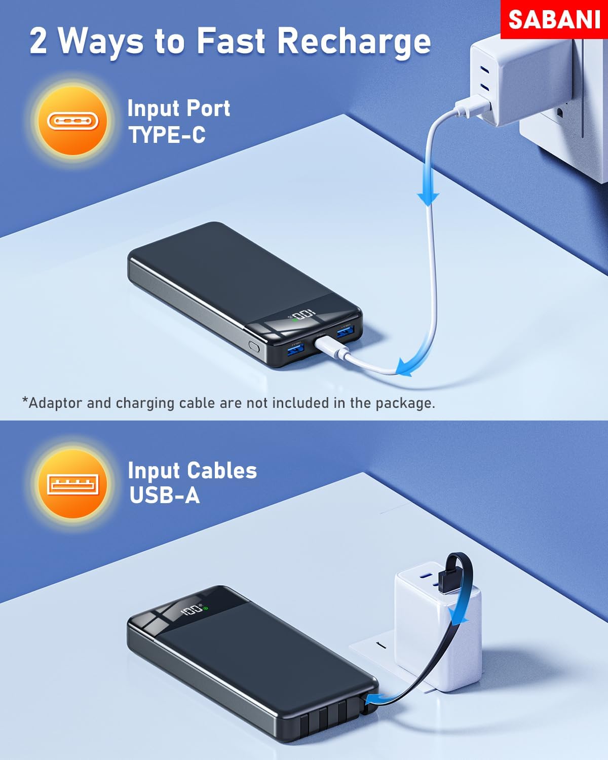 SABANI Portable Charger 35000mAh Power Bank - Portable Battery with 4 Built in Cables, 22.5W Fast Charging Battery Pack Compatible with iPhone 16 15 14 13 Samsung Android Phone etc (1 Pack, Black) - Image 7