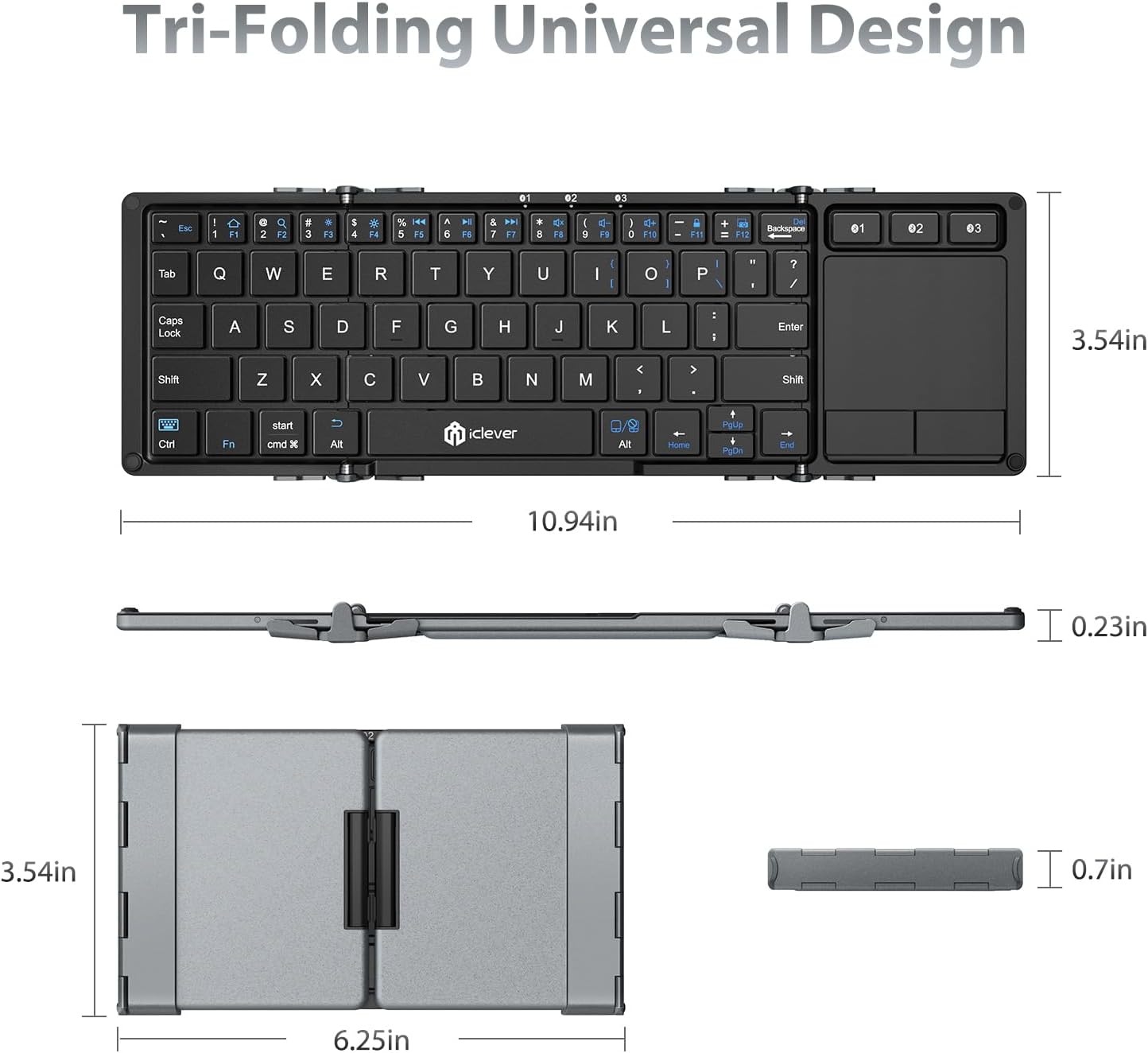 iClever Foldable Keyboard, BK08 Bluetooth Keyboard with Sensitive Touchpad, Multi Devices, Pocket-Sized Tri-Folding Portable Keyboard for iPad, iPhone, Smartphone, Laptop and Table - Image 6
