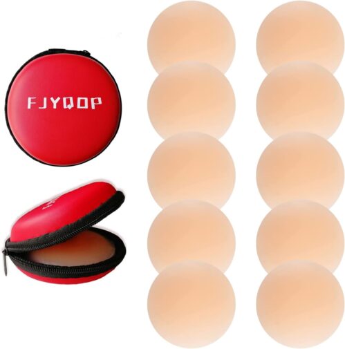 Silicone Nipple Covers – 5 Pairs, Women’s Reusable Adhesive Invisible Pasties Nippleless Covers Round
