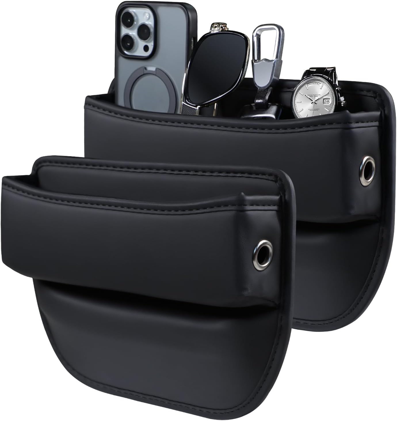 Car Seat Gap Filler, PU Leather Car Seat Organizer Adjustable Console Gap Filler Storage Box, Multifunctional Car Organizer Accessories for Phone Sunglasses Keys Cards