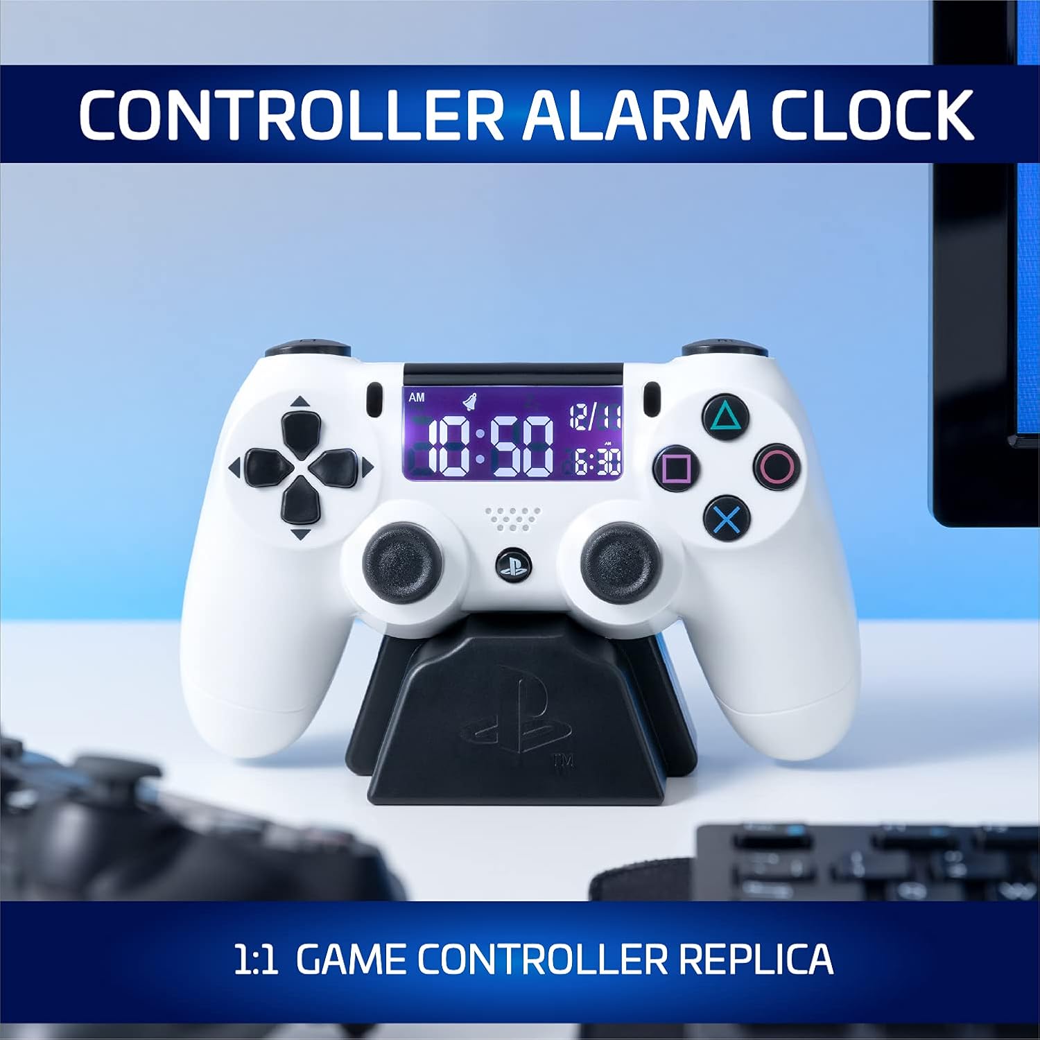 Paladone PlayStation Digital Alarm USB Reverse LCD with Backlight, White PS5 Controller Design, Use D Pad & Buttons to Control & Set Clock, Gamer Decor, PlayStation 5 Gaming Desk Accessories - Image 2