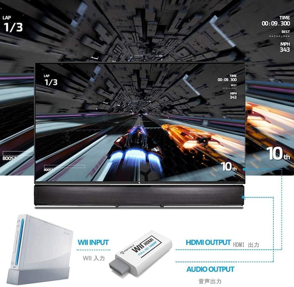 PORTHOLIC Wii to HDMI Converter 1080P for Full HD Device, Wii HDMI Adapter with 3,5mm Audio Jack&HDMI Output Compatible with Wii, Wii U, HDTV, Monitor-Supports All Wii Display Modes 720P, NTS - Image 2