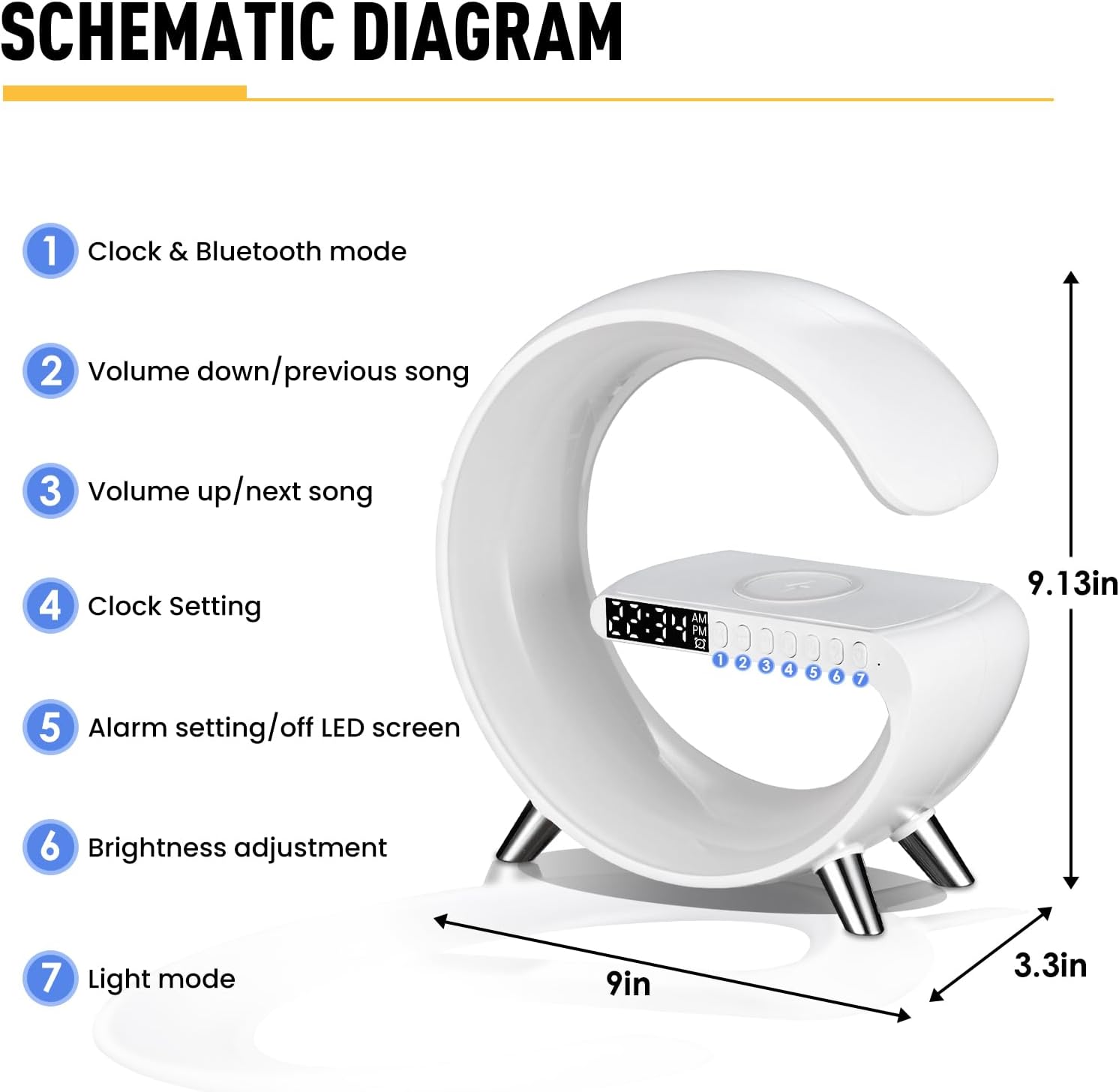 Smart LED Table Lamp, 4-in-1 Wireless Charger, Night Light, Alarm Clock, and Bluetooth Speaker with App Control for Bedroom, Office, and Home Decor (White) - Image 7