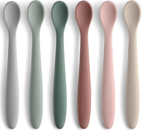6-Piece Silicone Feeding Spoons for First Stage Baby and Infant, Soft-Tip Easy on Gums I Training Spoon | Baby Utensils Feeding Supplies, Dishwasher & Boil-proof