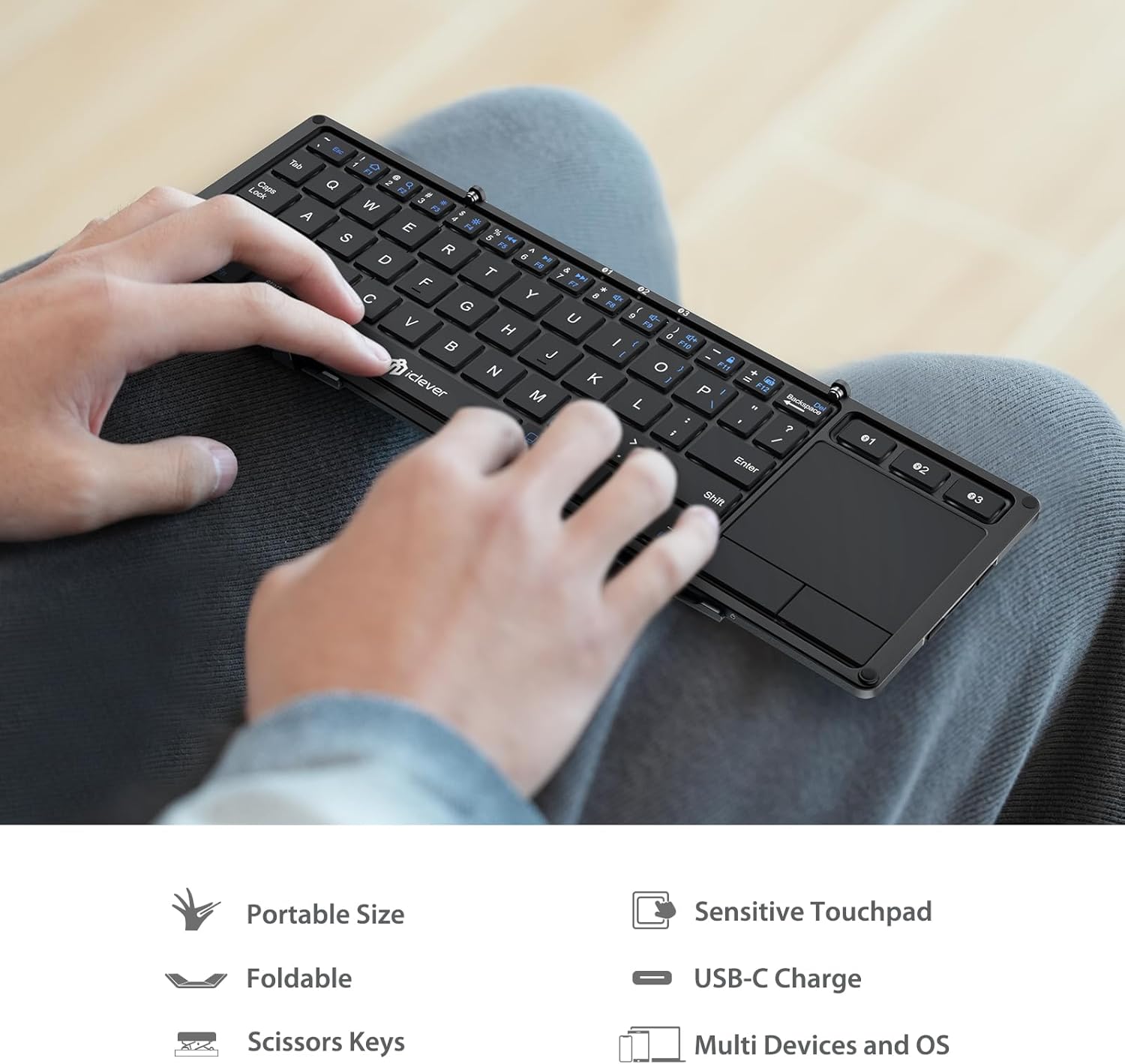 iClever Foldable Keyboard, BK08 Bluetooth Keyboard with Sensitive Touchpad, Multi Devices, Pocket-Sized Tri-Folding Portable Keyboard for iPad, iPhone, Smartphone, Laptop and Table - Image 9