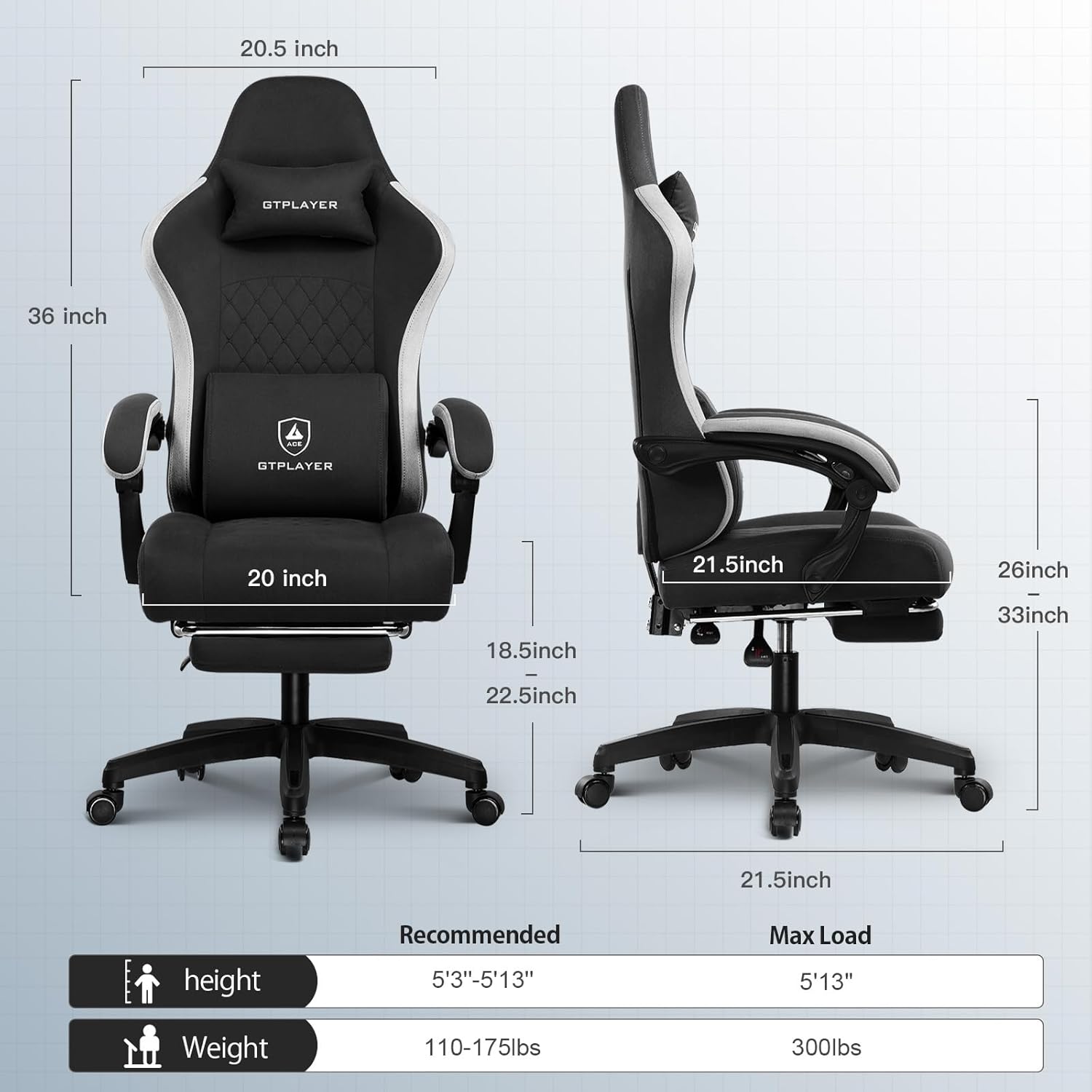 GTPLAYER Gaming Chair, Computer Office Chair with Pocket Spring Cushion, Linkage Armrests and Footrest, High Back Ergonomic Computer Chair with Lumbar Support Task Chair with Footrest(Black) - Image 2