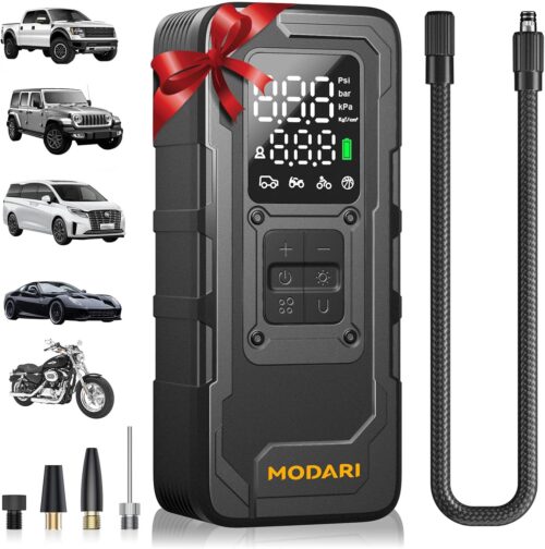 Tire Inflator Portable Air Compressor – 4X Faster 160 PSI Air Pump for Car Tires – Wireless Car Tire Inflator with Pressure Gauge – Portable Tire Inflator for Car, Pickup, Motor and More
