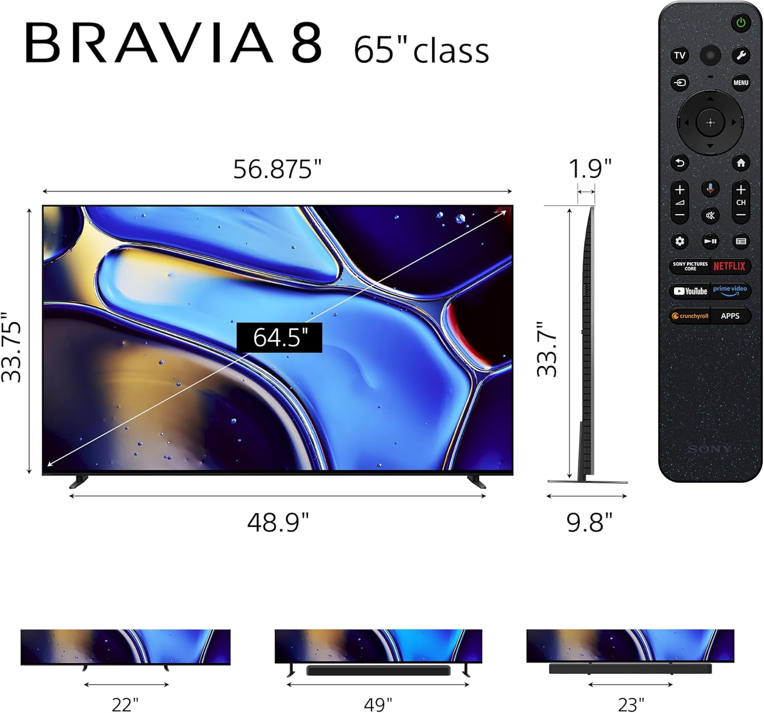 Sony 65 Inch OLED 4K Ultra HD TV BRAVIA 8 Smart Google TV with Dolby Vision HDR and Exclusive Features for PlayStation 5 (K-65XR80), 2024 Model - Image 2