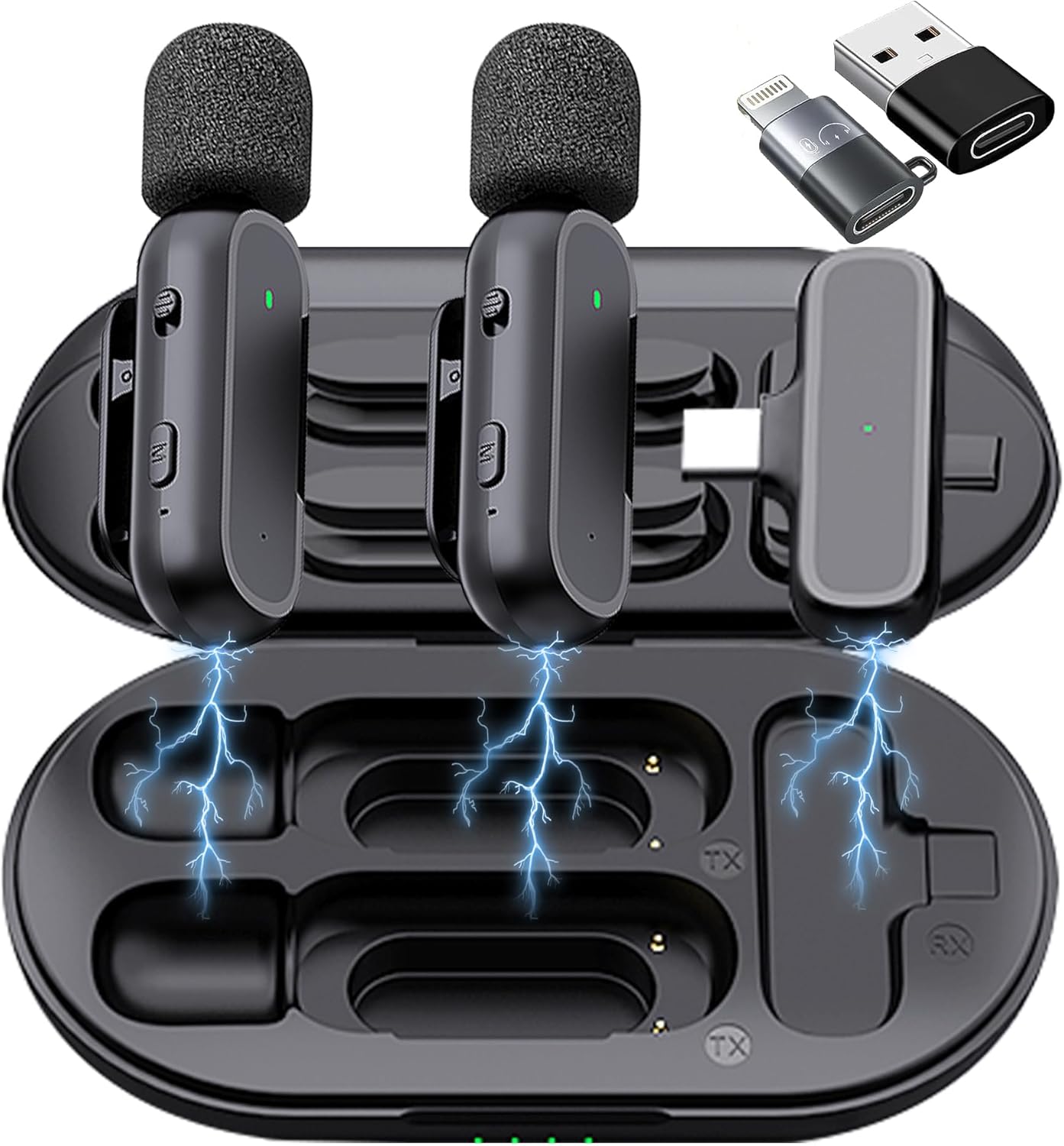 2 Pack Professional Wireless Lavalier Microphone for Android, iPhone iPad with Adapter Included Noise Reduction Plug-Play Clip on Lapel Mic for YouTube, Recording, Vlog, Facebook Live Streaming