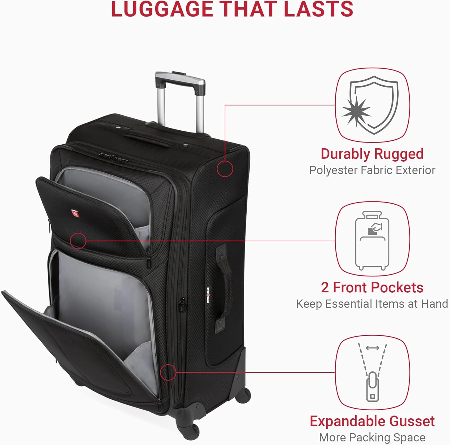 SwissGear Sion Softside Expandable Luggage, Black, Checked-Large 29-Inch - Image 3