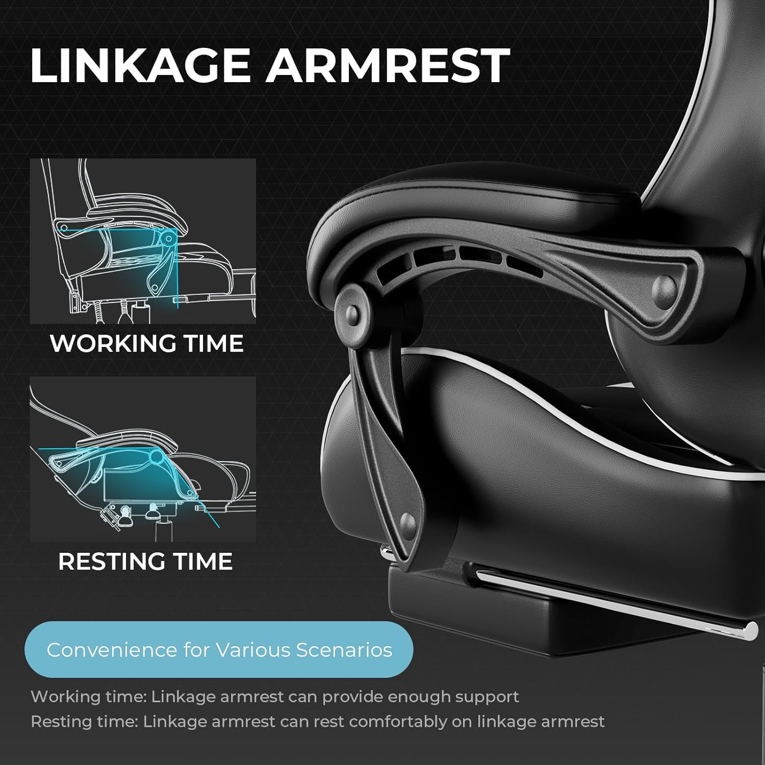 GTPLAYER Gaming Chair, Computer Chair with Footrest and Lumbar Support, Height Adjustable Game Chair with 360°-Swivel Seat and Headrest and for Office or Gaming (White) - Image 6