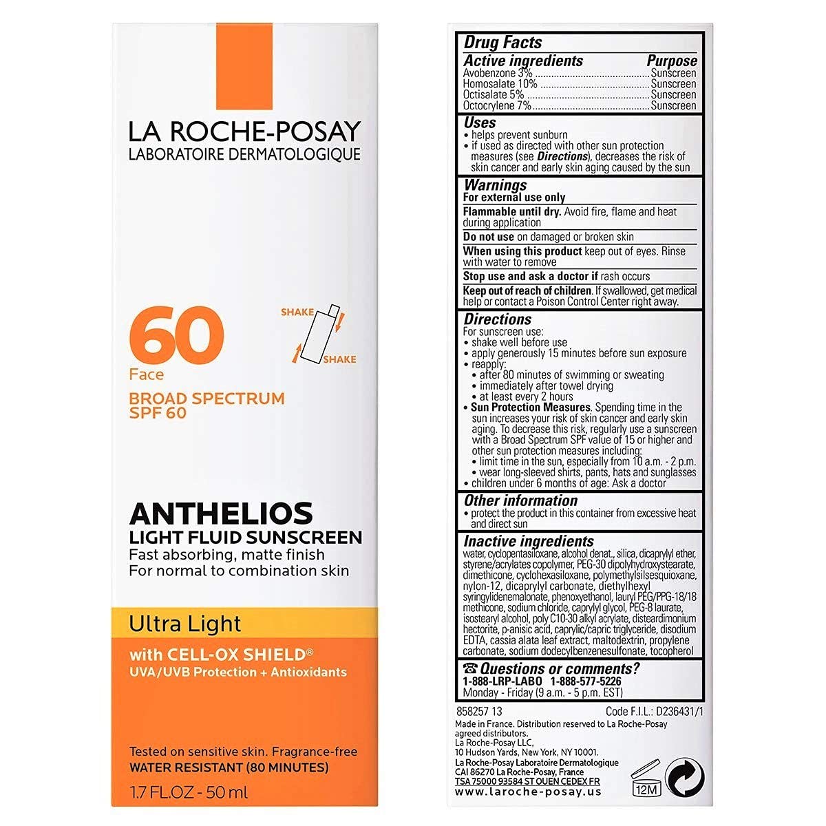La Roche-Posay Anthelios Light Fluid Facial Sunscreen SPF 60, Lightweight Sunscreen For Face, Fluid Texture, Broad Spectrum SPF + Antioxidants, Oil Free & Oxybenzone Free, Travel Size 1.7 Fl. Oz. - Image 2