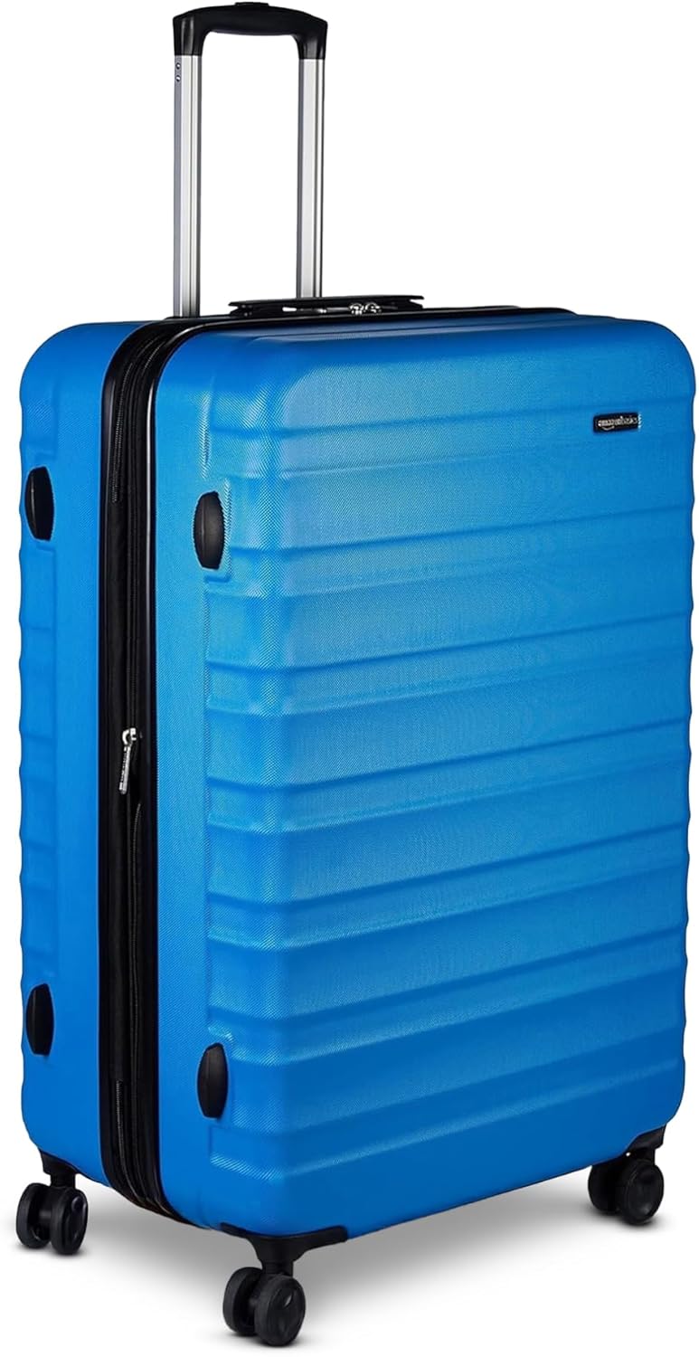Amazon Basics 30 in Hardside Checked Luggage, Hardshell Suitcase With Wheels, Expandable For Up to 15% More Space, With Scratch-Resistant Surface, Four Multi-directional Wheels, Light Blue