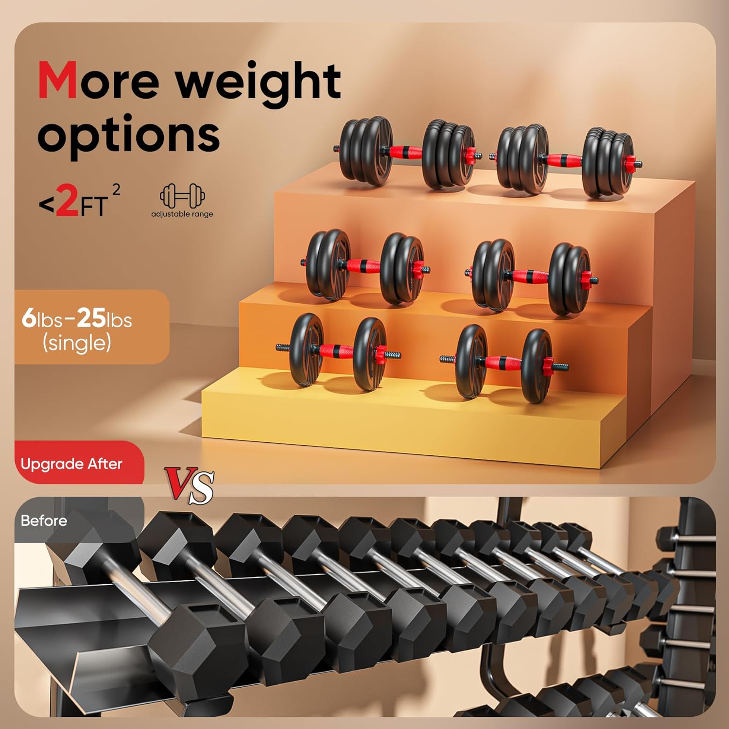 Adjustable Dumbbells, 10/25/35/55/70/90lbs Free Weight Set with Connector, 4 in1 Dumbbells Set Used as Barbell, Kettlebells, Push up Stand, Fitness Exercises for Home Gym Suitable Men/Women - Image 5