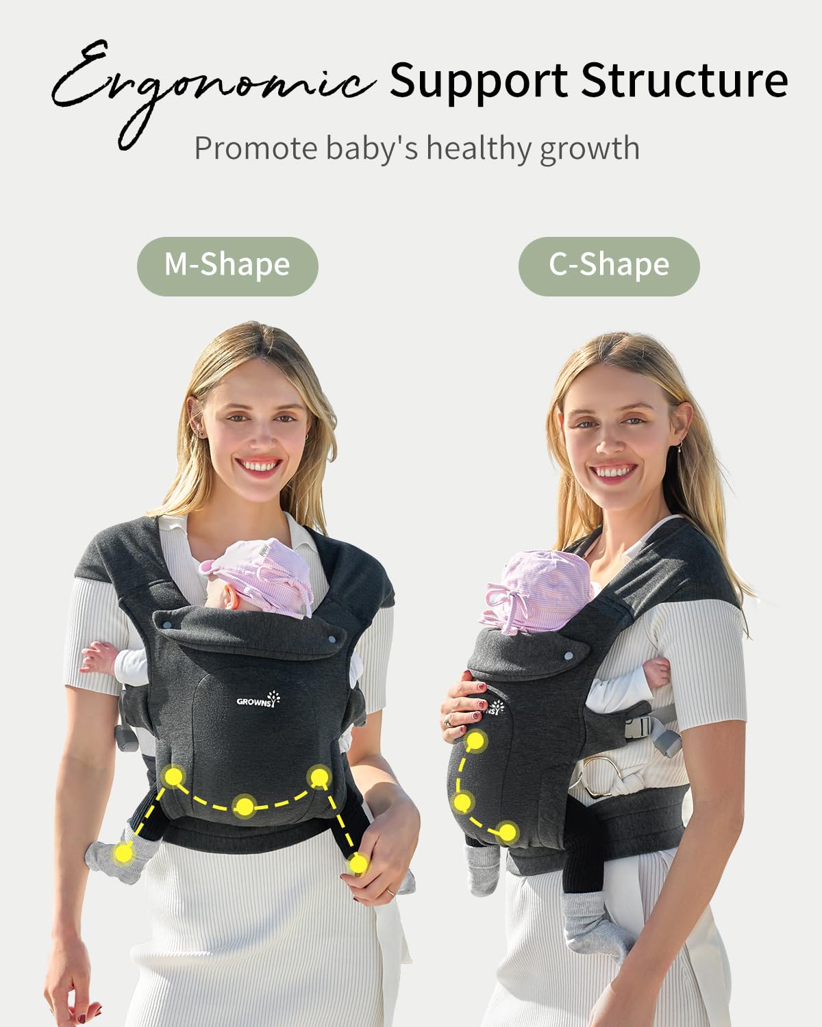 GROWNSY Baby Carrier, Cozy Baby Wraps Carrier, Ergonomic Baby Carrier Newborn to Toddler with Head Support, Deep Grey - Image 5