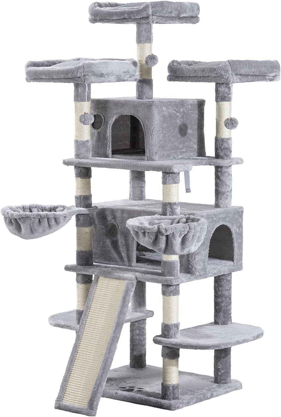 Allewie 68 Inches Cat Tree/House and Towers for Big Feline/Scratching Post/Multi-Level Large Kitty Climbing Tree with Condo/Light Grey - Image 9