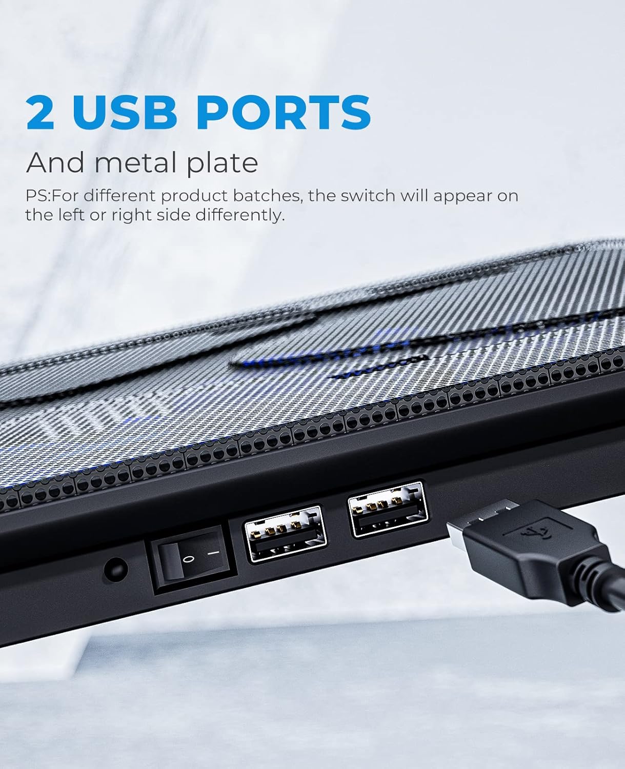 havit HV-F2056 15.6"-17" Laptop Cooler Cooling Pad - Slim Portable USB Powered (3 Fans), Black/Blue - Image 4