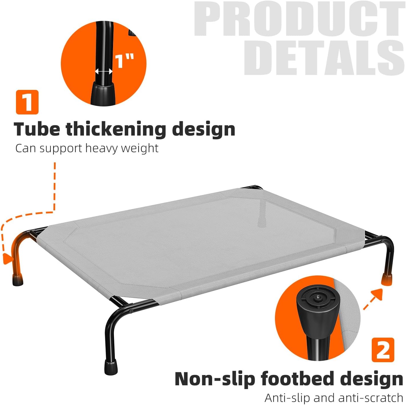 Simple Trending Dog Bed Raised for Extra Large Dog, Waterproof XL Pet Cot, Breathable Big Dog Bed Load 400lb, Grey - Image 5
