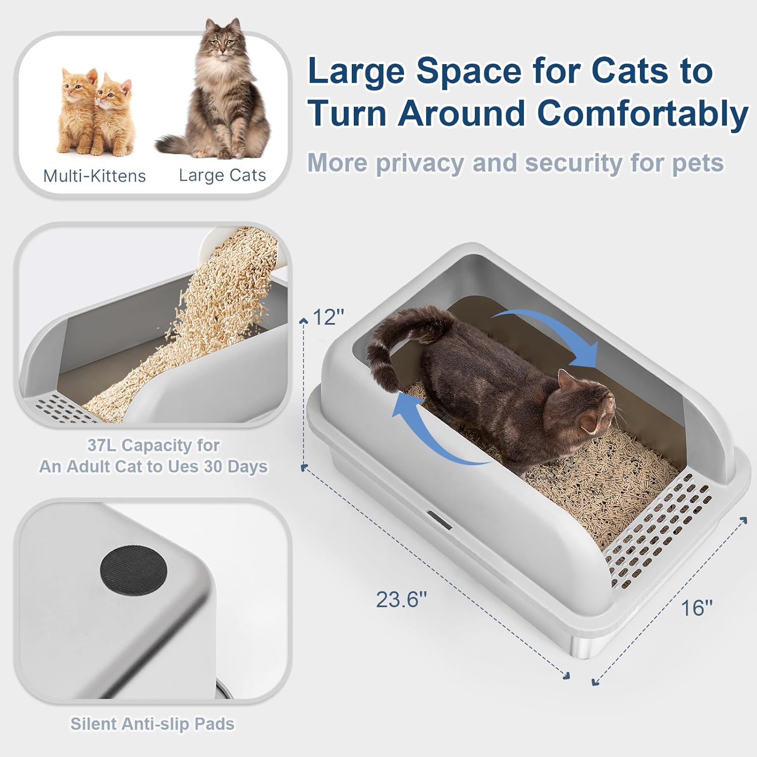 Enclosed Stainless Steel Cat Litter Box with Lid Extra Large Litter Box for Big Cats XL Metal Litter Pan Tray with High Wall Sides Enclosure, Non-Sticky, Anti-Leakage, Easy Cleaning - Image 4