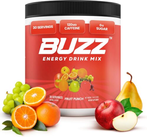 Morning Buzz Energy Drink Powder – Energy Boost Drink Mix – Sugar-Free Energy with Antioxidants – Morning Kickstart and Sports Nutrition Endurance Product – 30 Servings, Fruit Punch, 7.9 Ounces