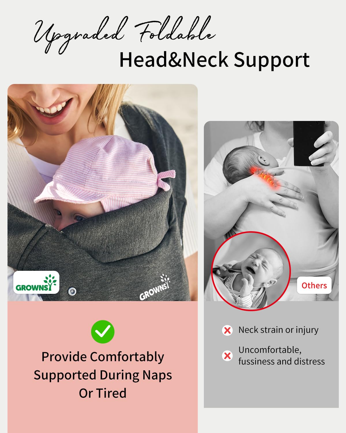 GROWNSY Baby Carrier, Cozy Baby Wraps Carrier, Ergonomic Baby Carrier Newborn to Toddler with Head Support, Deep Grey - Image 3