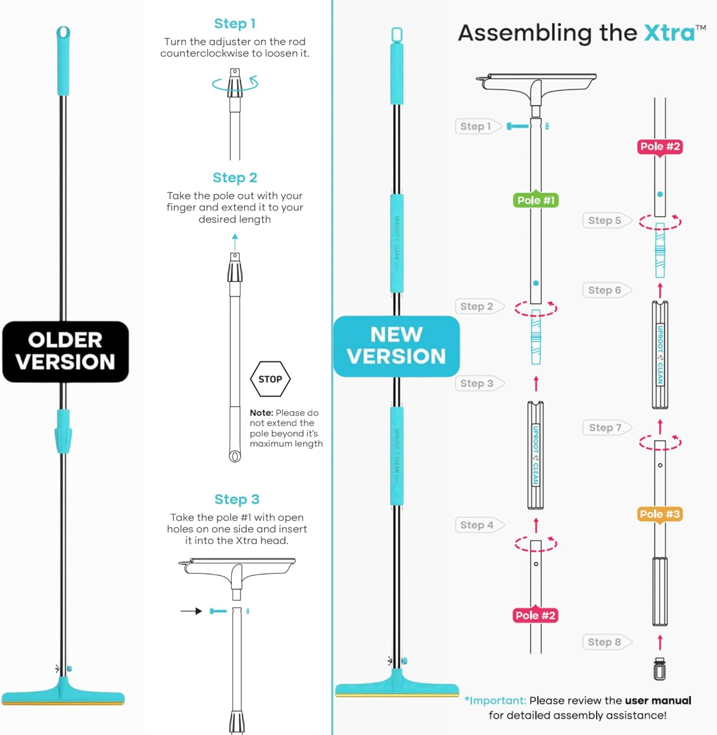 Uproot Cleaner Xtra Pet Hair Removal Tool: Reusable Carpet Rake with Telescopic 60" Handle - As Powerful as Uproot Cleaner Pro Pet Hair Remover, but Made for Carpets, Curtains - Don't Bend Don't Kneel - Image 3