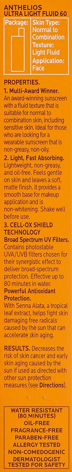 La Roche-Posay Anthelios Light Fluid Facial Sunscreen SPF 60, Lightweight Sunscreen For Face, Fluid Texture, Broad Spectrum SPF + Antioxidants, Oil Free & Oxybenzone Free, Travel Size 1.7 Fl. Oz. - Image 12