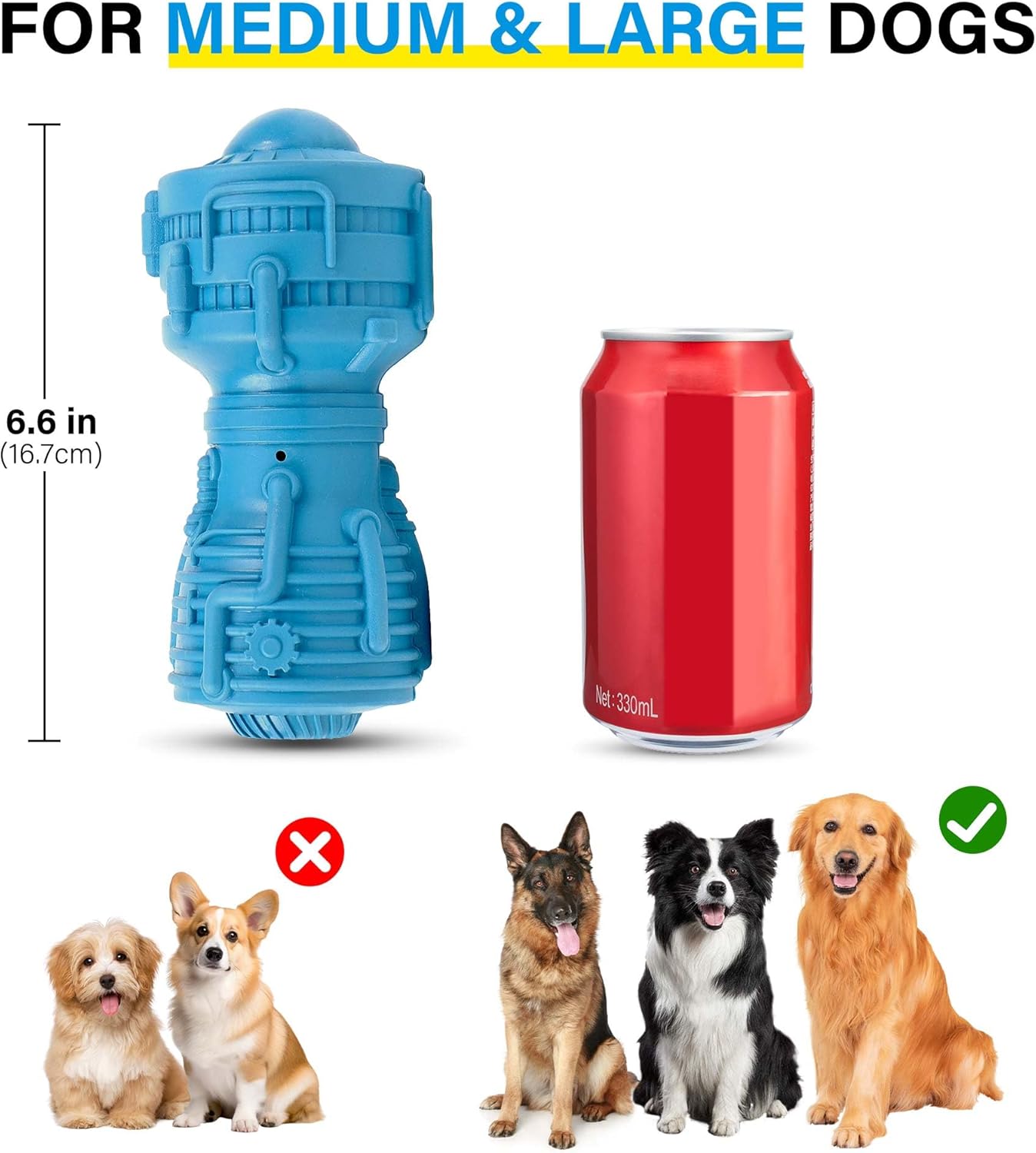 PrimePets Dog Chew Toy, Squeaky Dog Toy for Large Medium Dogs, Blue Rubber Enrichment Toy for Interactive Play, Teeth Cleaning, Milk Flavored Dental Chew Toy - Image 6