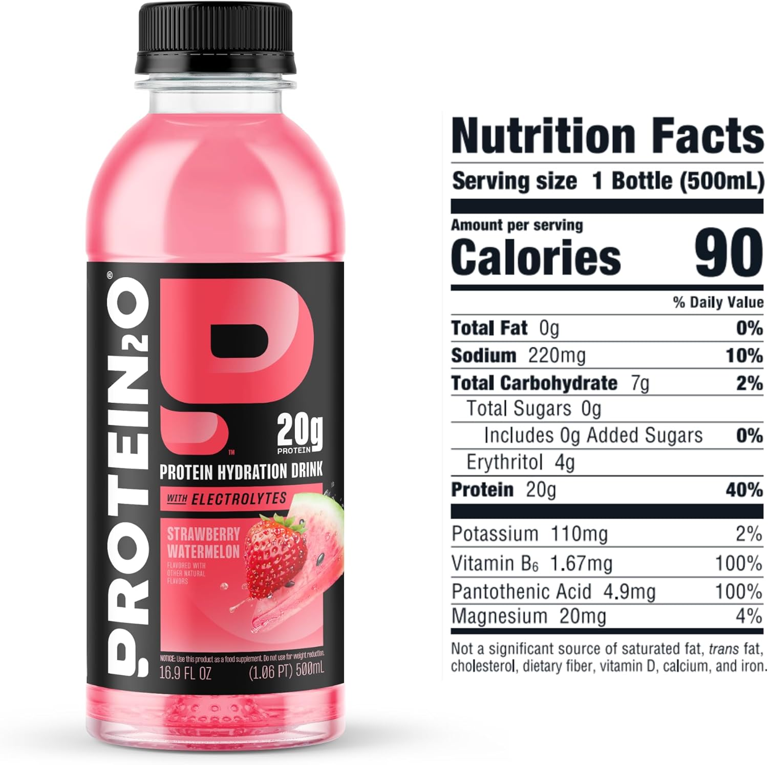 Protein2o 20g Whey Protein Isolate Hydration Drink, 350mg of Electrolytes, Vitamins B5 & B6, Sugar Free, Strawberry Watermelon, 16.9 oz Bottle (12 Count) - Image 5