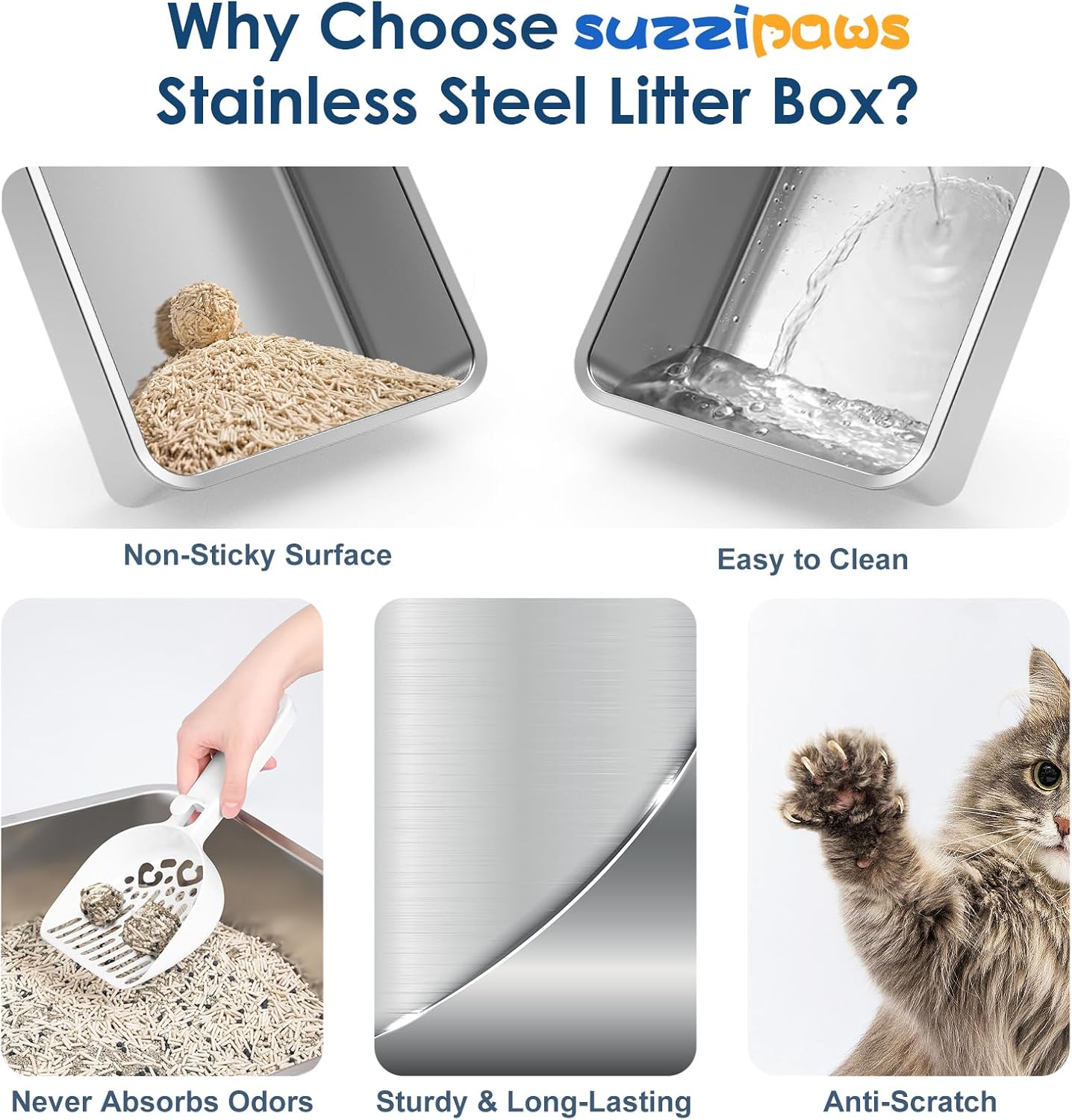 Enclosed Stainless Steel Cat Litter Box with Lid Extra Large Litter Box for Big Cats XL Metal Litter Pan Tray with High Wall Sides Enclosure, Non-Sticky, Anti-Leakage, Easy Cleaning - Image 5