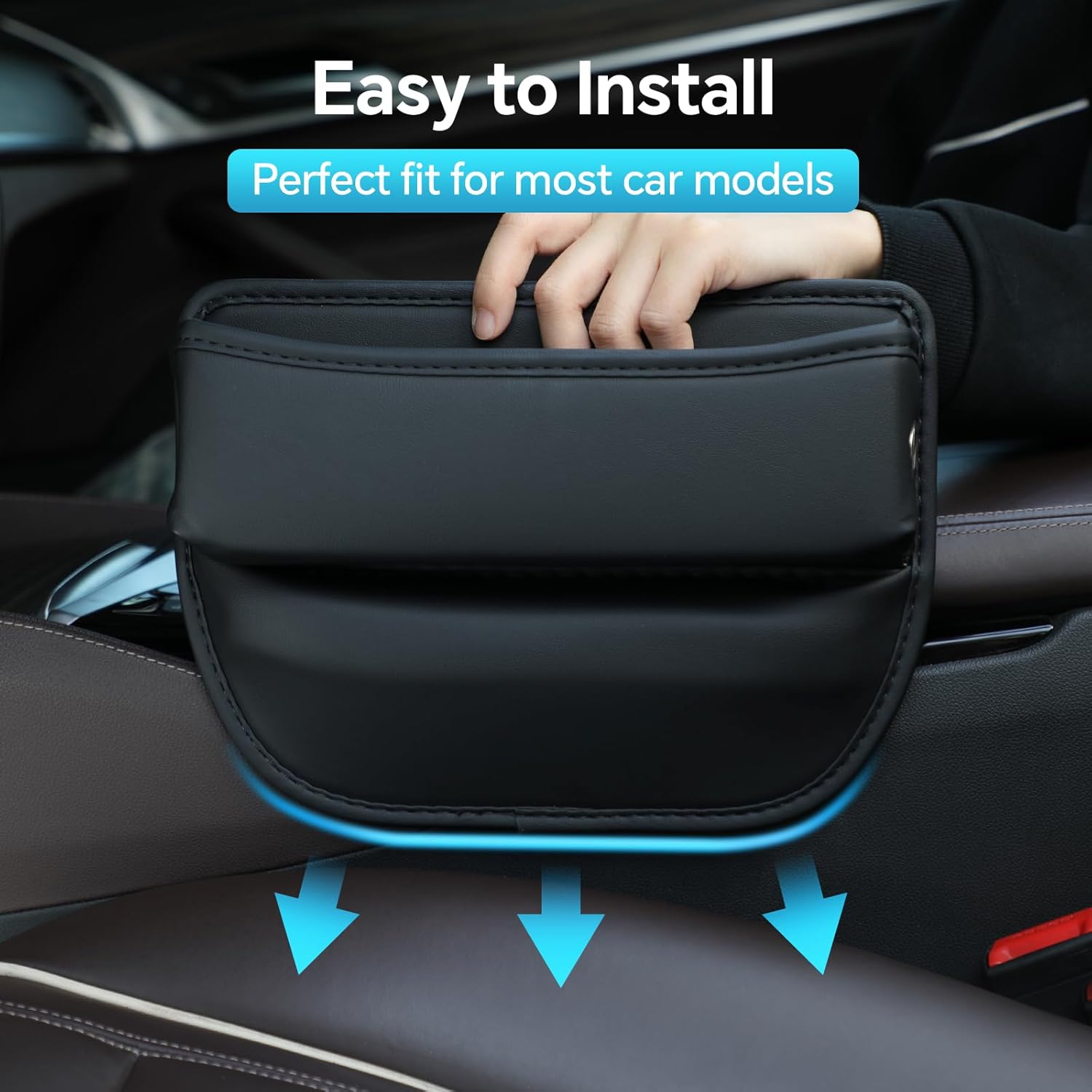 Car Seat Gap Filler, PU Leather Car Seat Organizer Adjustable Console Gap Filler Storage Box, Multifunctional Car Organizer Accessories for Phone Sunglasses Keys Cards - Image 3