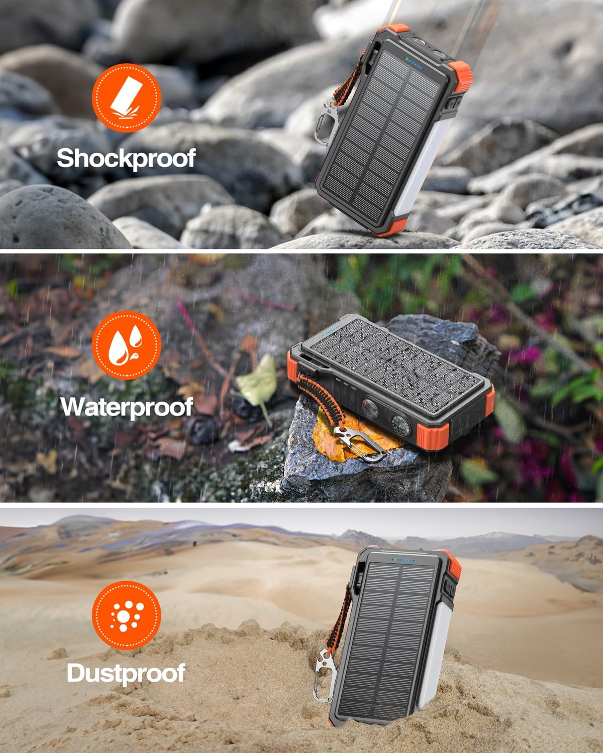 BLAVOR Solar Charger 20000mAh Built-in Cables, 20W Fast Charging Portable Power Bank with USB C, Camping Light, Flashlight, Battery Pack for iPhone 16 15 14 13 12 11, iPad, Samsung, Apple Watch - Image 7