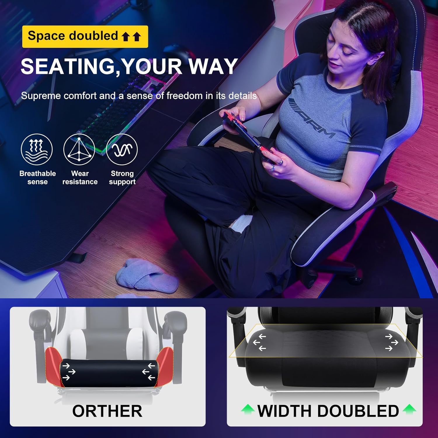 GTPLAYER Gaming Chair, Computer Office Chair with Pocket Spring Cushion, Linkage Armrests and Footrest, High Back Ergonomic Computer Chair with Lumbar Support Task Chair with Footrest(Black) - Image 3
