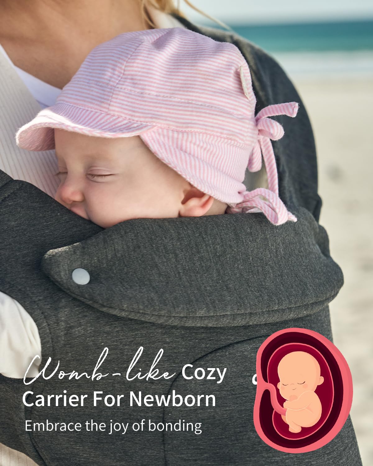 GROWNSY Baby Carrier, Cozy Baby Wraps Carrier, Ergonomic Baby Carrier Newborn to Toddler with Head Support, Deep Grey - Image 2