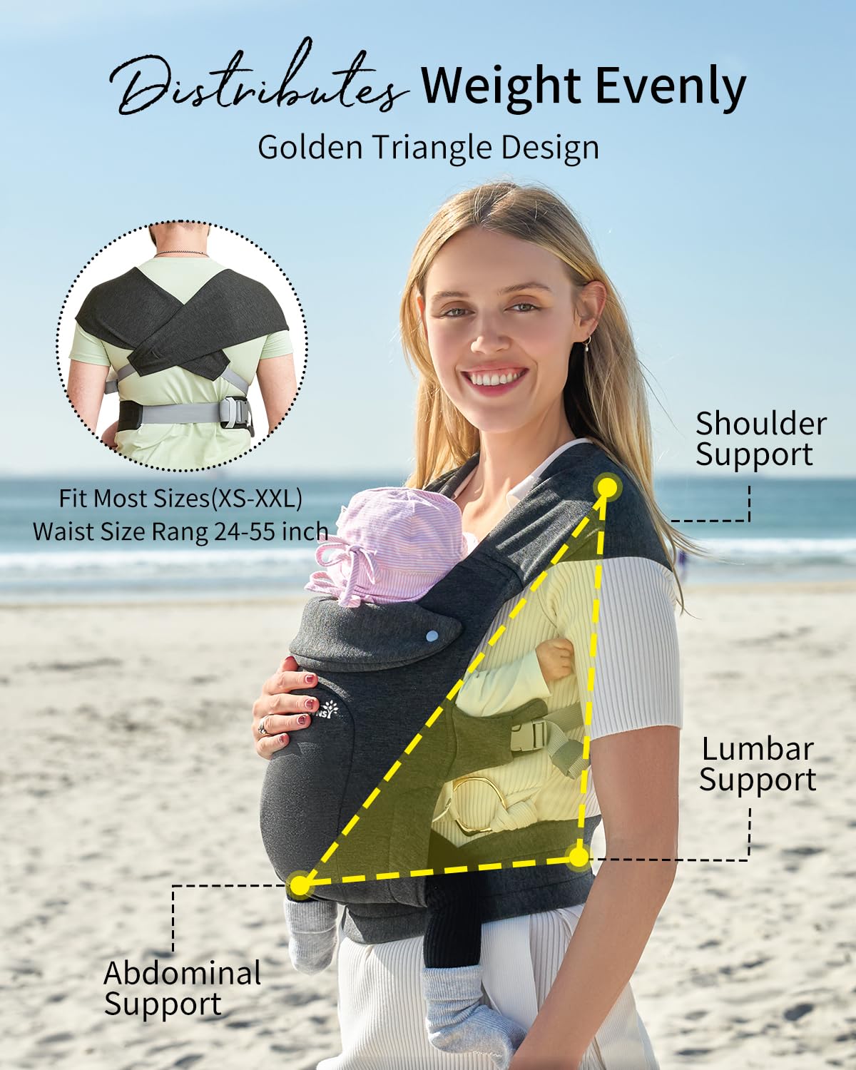 GROWNSY Baby Carrier, Cozy Baby Wraps Carrier, Ergonomic Baby Carrier Newborn to Toddler with Head Support, Deep Grey - Image 6