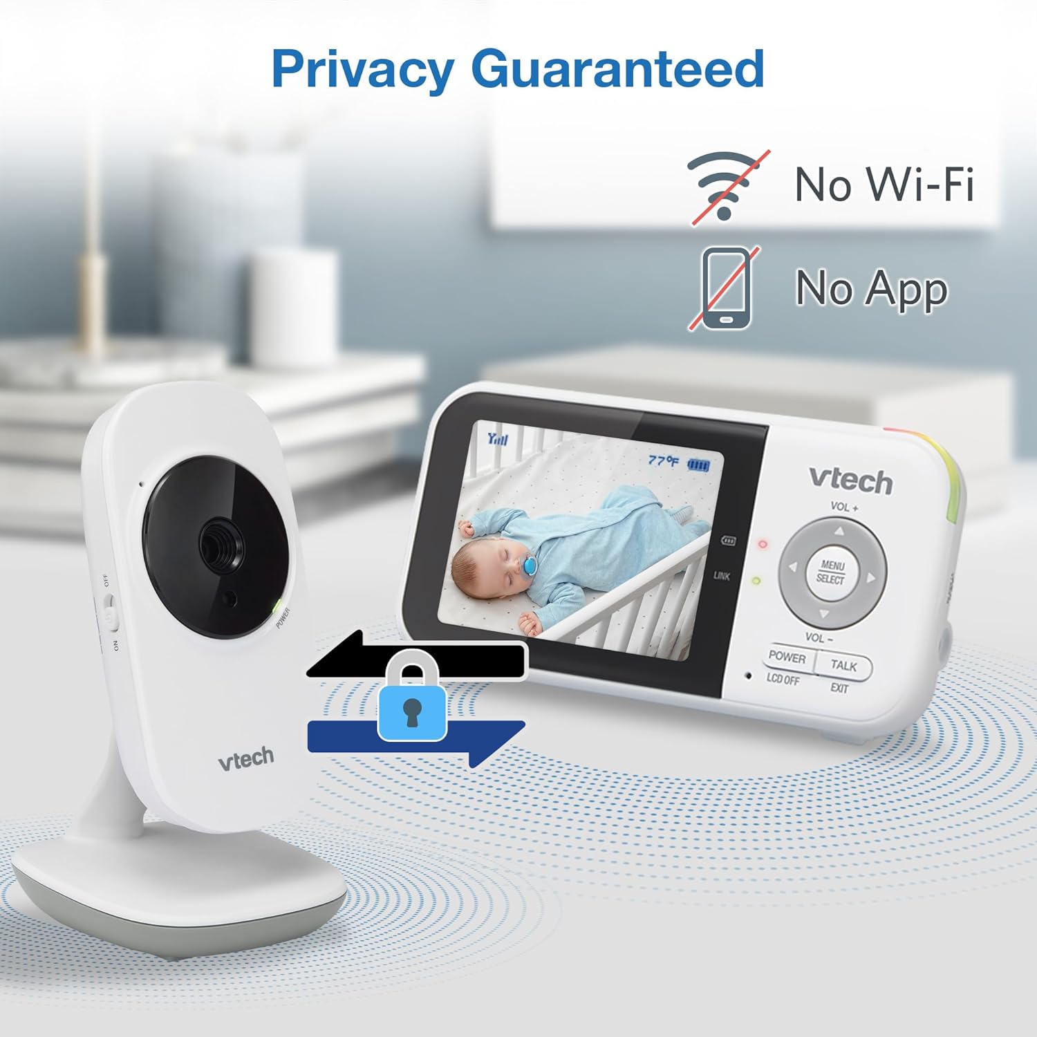 VTech VM819-2 Baby Monitor, 2.8” Screen, 2 Cameras, 1000ft Range, Night Vision, 2-Way Audio, Temperature Sensor, Lullabies, Secured Transmission No WiFi - Image 6