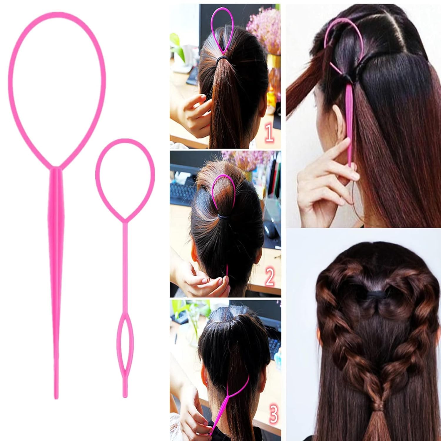 Aigee 8Pcs Hair Styling Combs Set Include 4Pcs Topsy Hair Tail Tools 2 Styles of Rat Tail Comb,1Pcs Bristle Teasing And Slick Back Hair Brush,1Pcs Edge Control Brush,Eyebrow Brush for Woman Girl Pink - Image 6