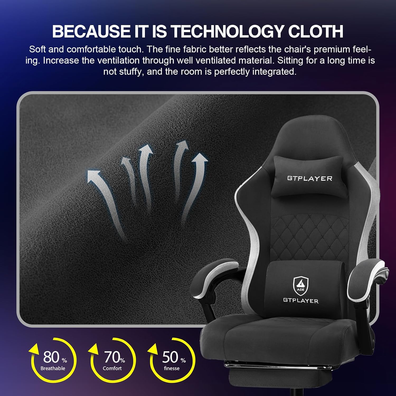 GTPLAYER Gaming Chair, Computer Office Chair with Pocket Spring Cushion, Linkage Armrests and Footrest, High Back Ergonomic Computer Chair with Lumbar Support Task Chair with Footrest(Black) - Image 6