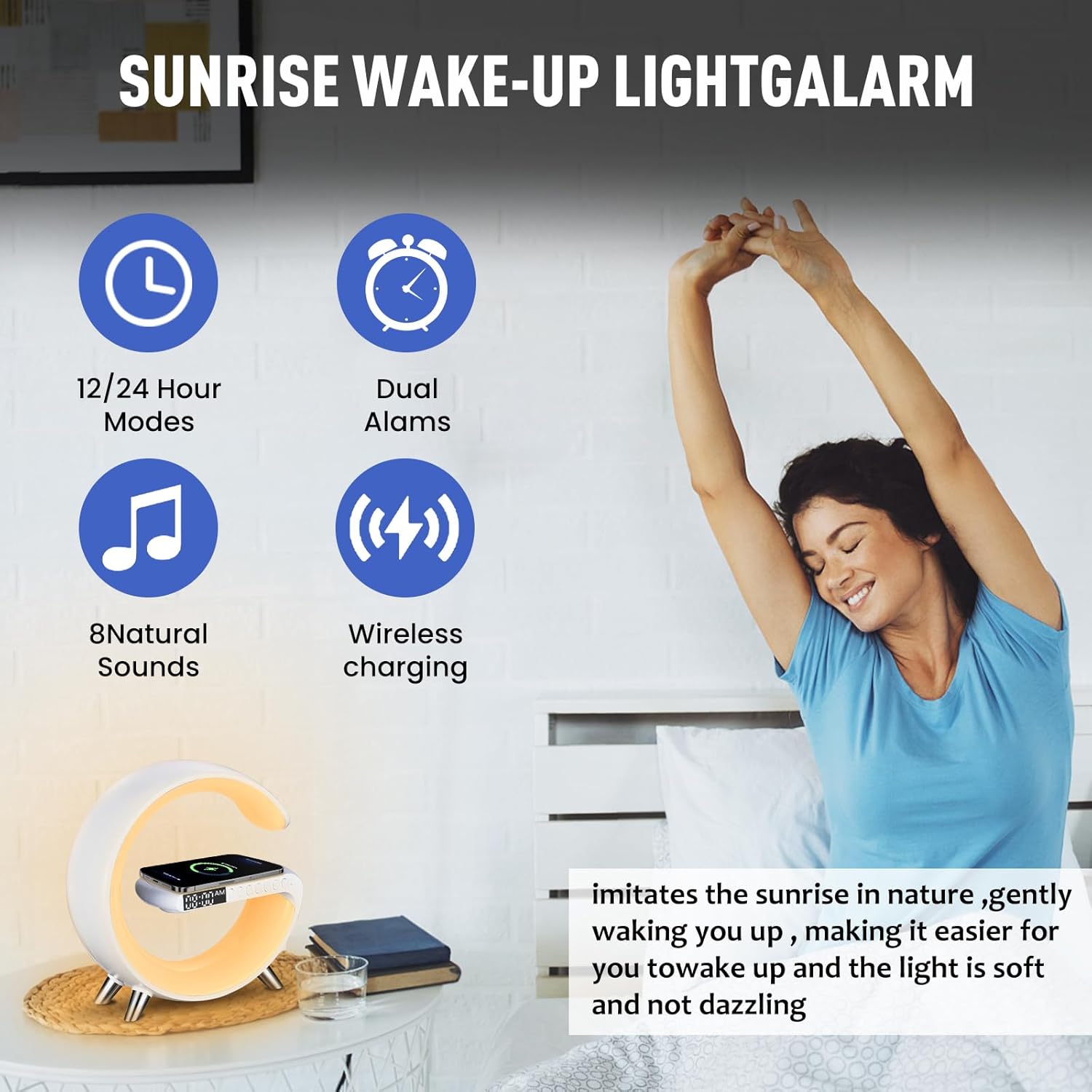 Smart LED Table Lamp, 4-in-1 Wireless Charger, Night Light, Alarm Clock, and Bluetooth Speaker with App Control for Bedroom, Office, and Home Decor (White) - Image 5