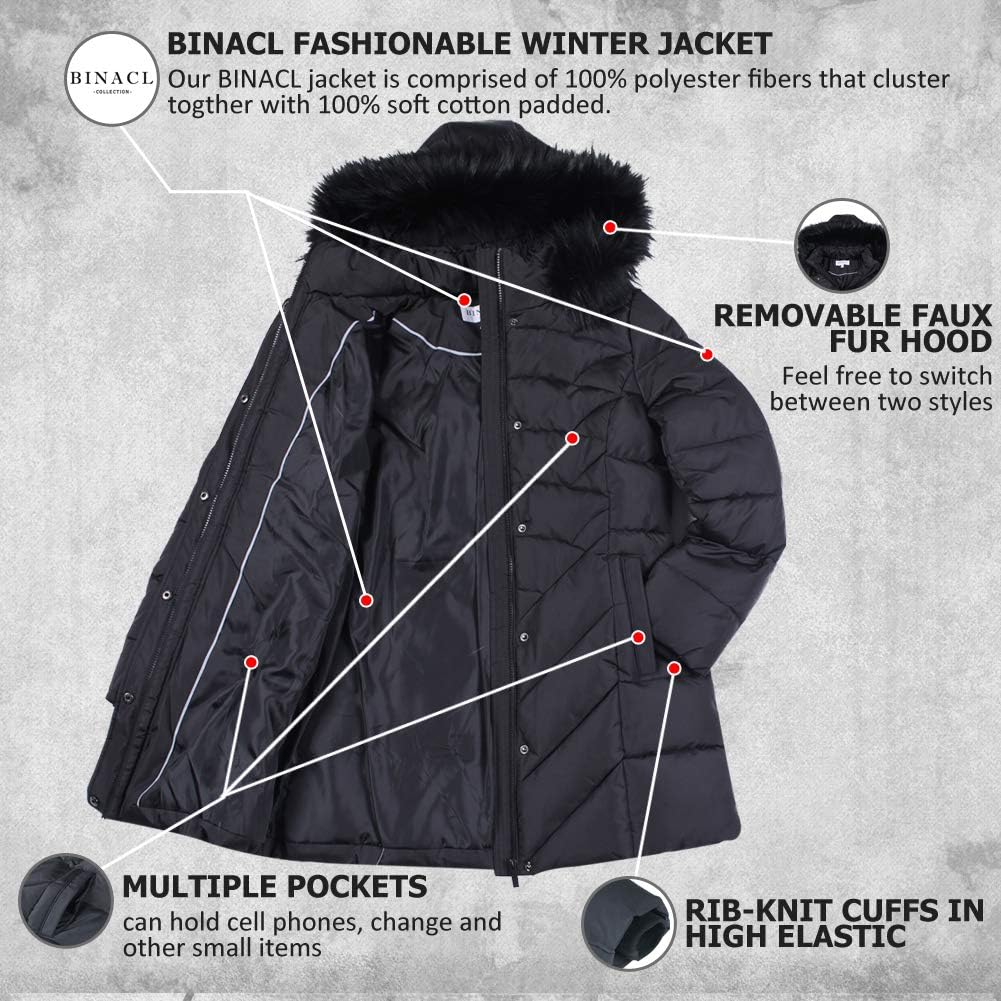 BINACL Women's Winter Warm Thicken Long Outwear Pockets Coat Parka Jacket XS-3XL - Image 4