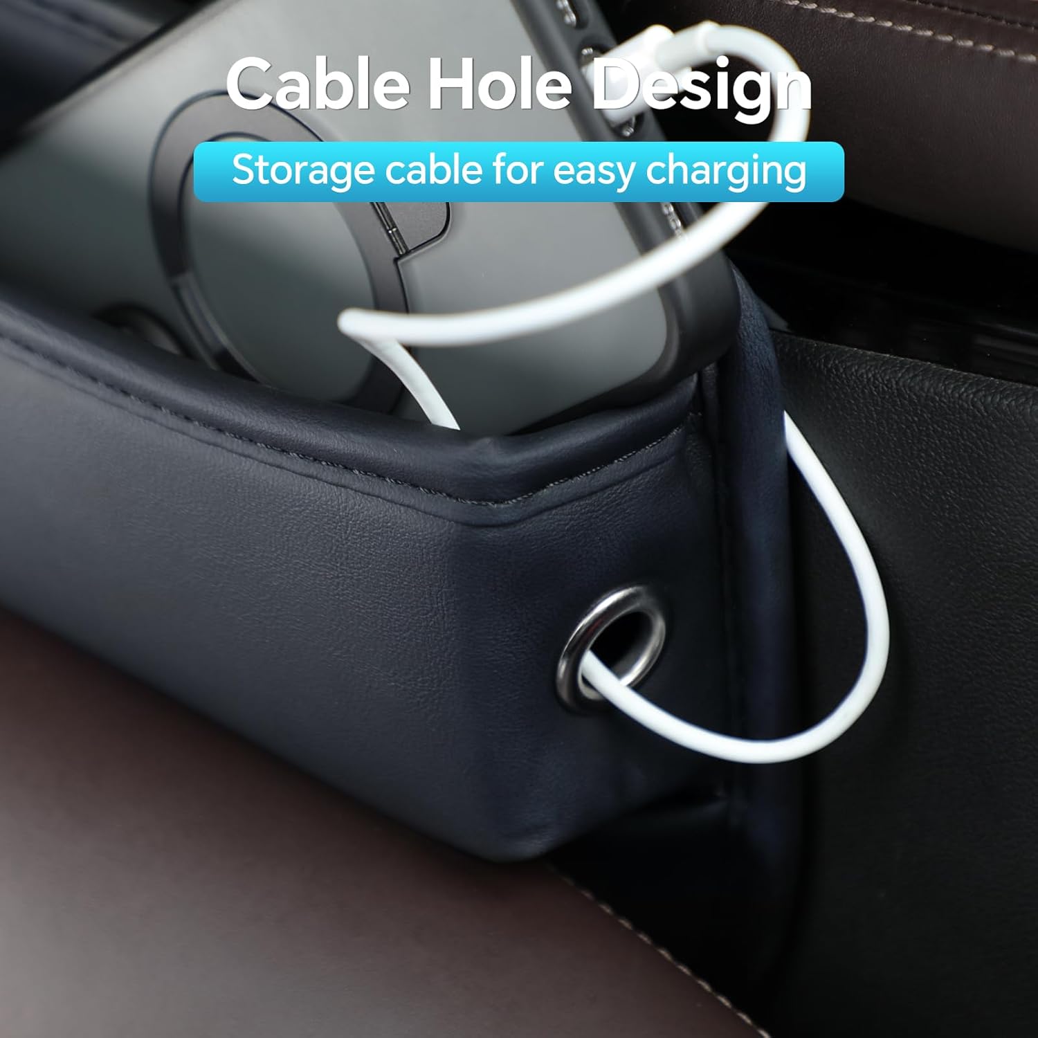 Car Seat Gap Filler, PU Leather Car Seat Organizer Adjustable Console Gap Filler Storage Box, Multifunctional Car Organizer Accessories for Phone Sunglasses Keys Cards - Image 6