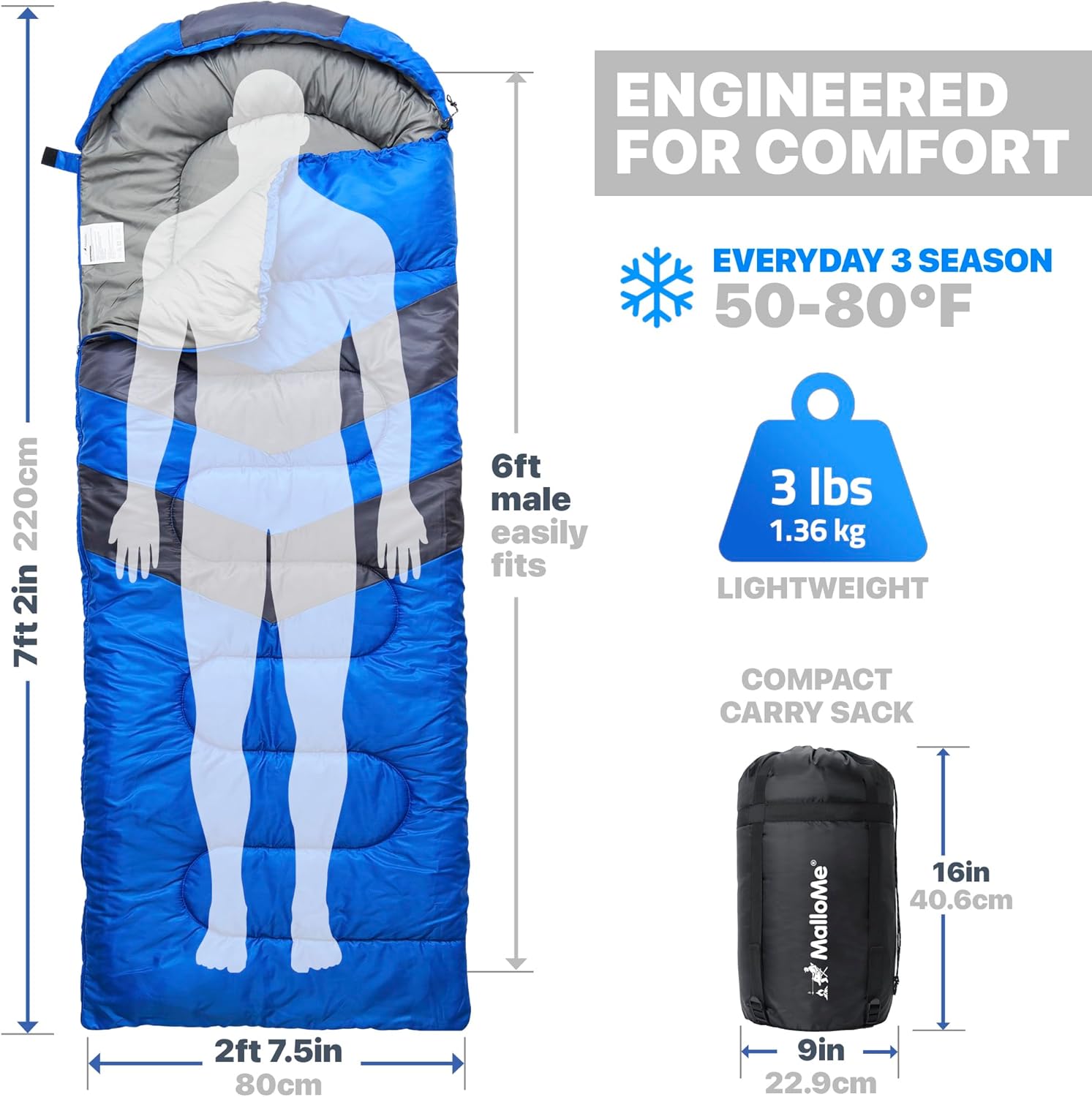 MalloMe Sleeping Bags for Adults Cold Weather & Warm - Backpacking Camping Sleeping Bag for Kids 10-12, Girls, Boys - Lightweight Compact Camping Essentials Gear Accessories Hiking Sleep Must Haves - Image 2