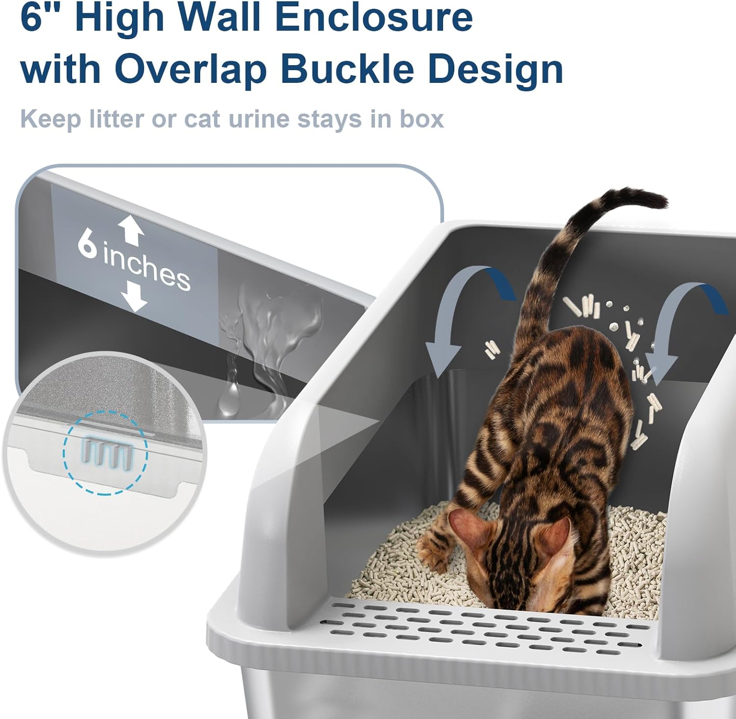Enclosed Stainless Steel Cat Litter Box with Lid Extra Large Litter Box for Big Cats XL Metal Litter Pan Tray with High Wall Sides Enclosure, Non-Sticky, Anti-Leakage, Easy Cleaning - Image 2