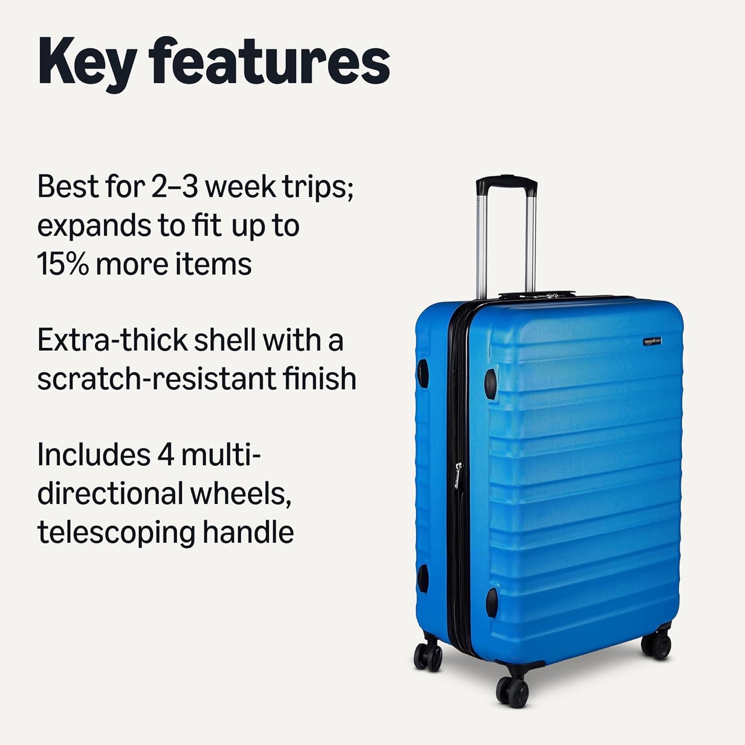 Amazon Basics 30 in Hardside Checked Luggage, Hardshell Suitcase With Wheels, Expandable For Up to 15% More Space, With Scratch-Resistant Surface, Four Multi-directional Wheels, Light Blue - Image 2