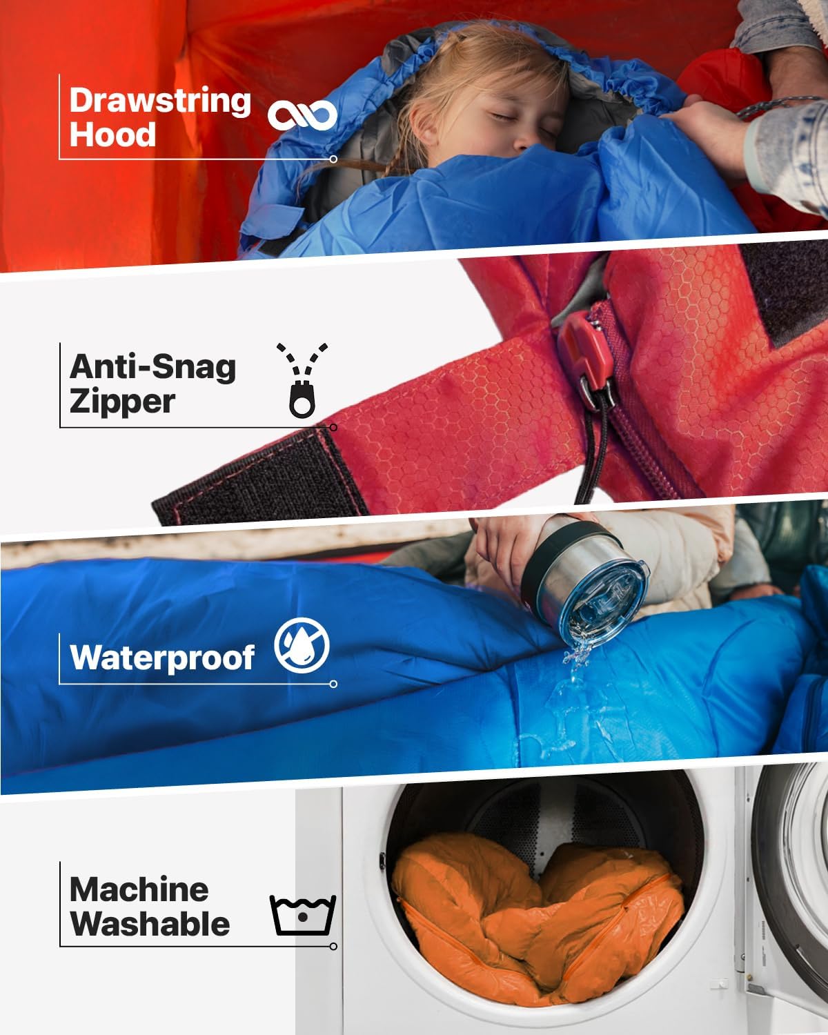 MalloMe Sleeping Bags for Adults Cold Weather & Warm - Backpacking Camping Sleeping Bag for Kids 10-12, Girls, Boys - Lightweight Compact Camping Essentials Gear Accessories Hiking Sleep Must Haves - Image 4