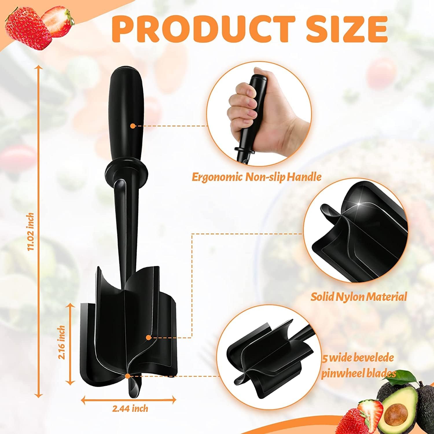 Meat Chopper, Hamburger Chopper, Potato Masher-Professional Multifunctional Heat Resistant Nylon Ground Beef Smasher Kitchen Tools And Gadgets, Safe For Non-Stick Cookware. - Image 2