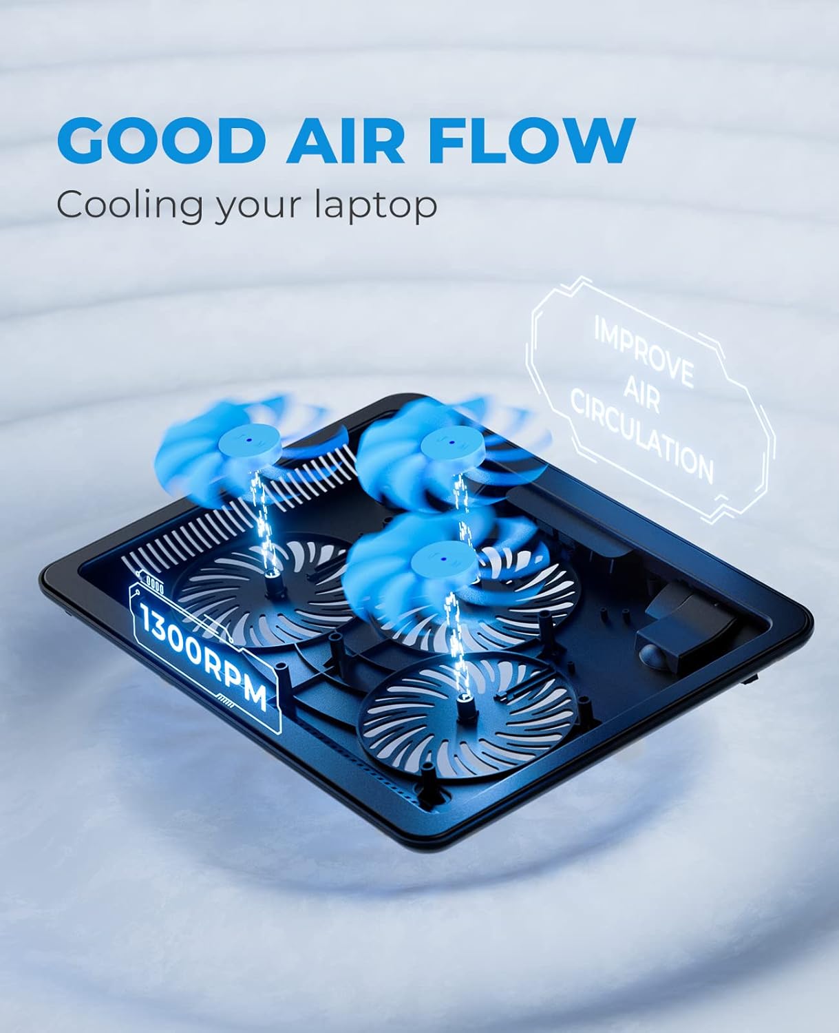 havit HV-F2056 15.6"-17" Laptop Cooler Cooling Pad - Slim Portable USB Powered (3 Fans), Black/Blue - Image 7